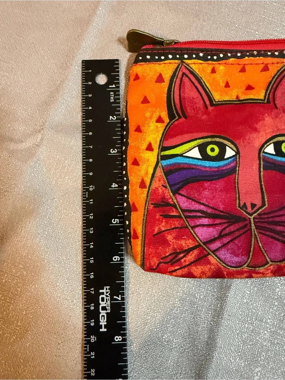 Laurel Burch Red and Orange Cat Art Cosmetic Pouch with Multicolor Accents
